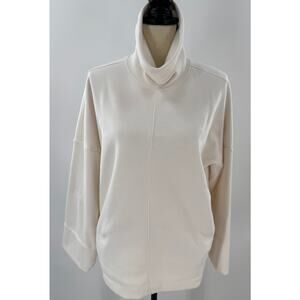 Athleta White Cozy Karma Mock Funnelneck Fleece Lined Sweatshirt Sweater S M